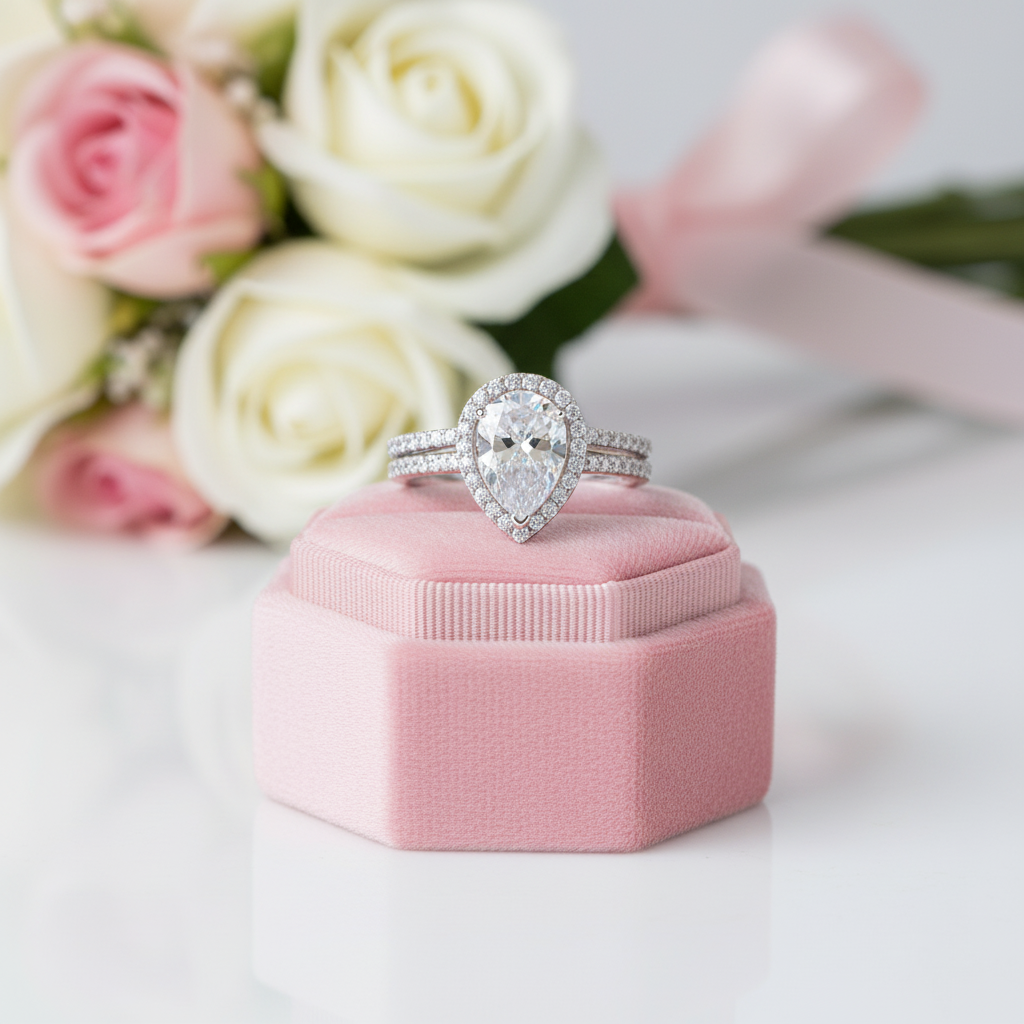 Pear-Cut Diamond Option Halo Engagement Ring Set-Black Diamonds New York