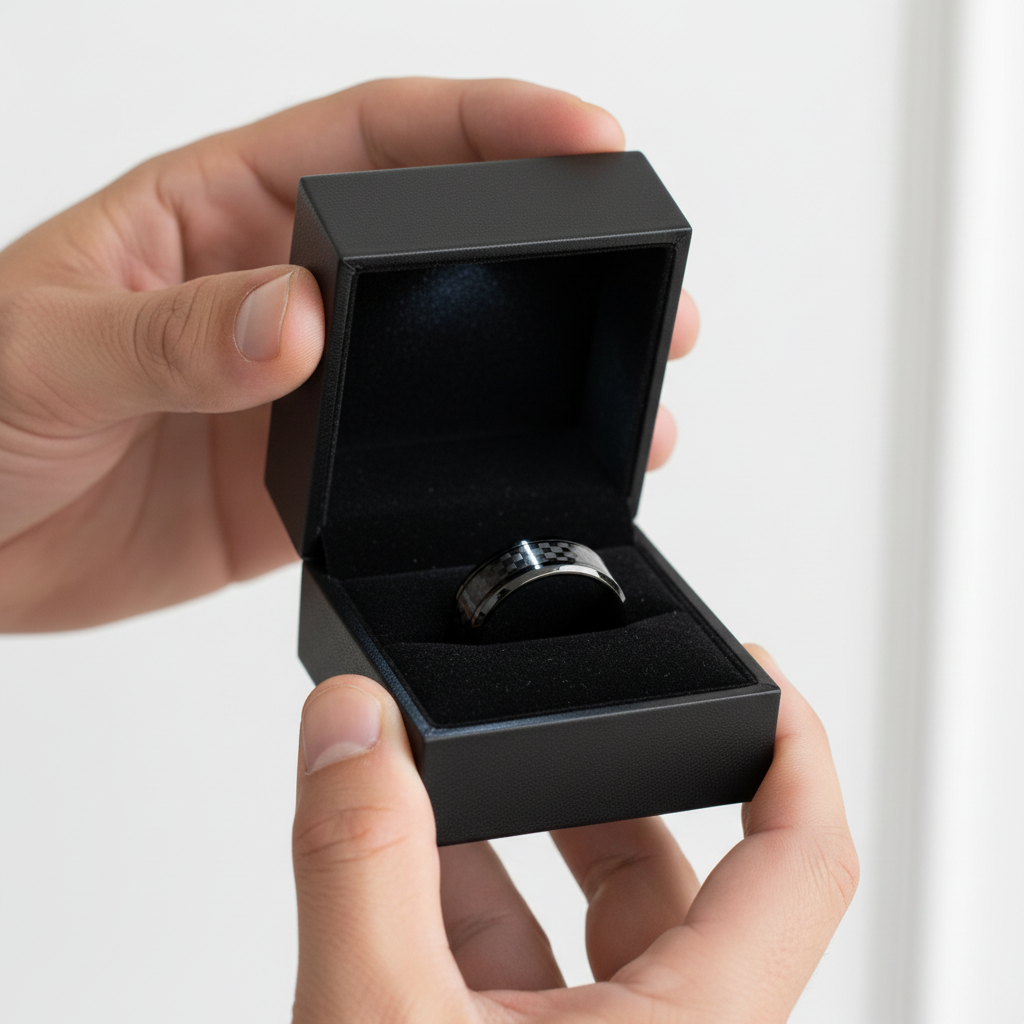 Carbon Fiber Men's Ceramic Wedding Band-Black Diamonds New York