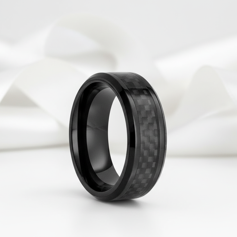Carbon Fiber Men's Ceramic Wedding Band-Black Diamonds New York