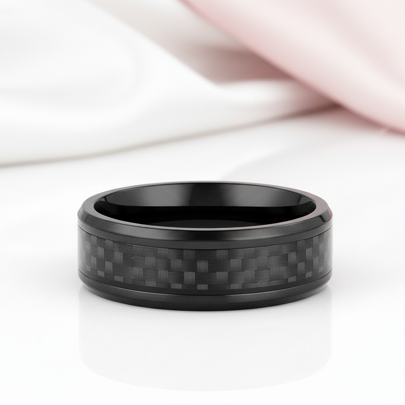 Carbon Fiber Men's Ceramic Wedding Band-Black Diamonds New York