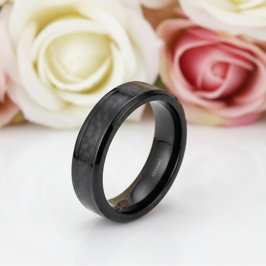 Carbon Fiber Men's Ceramic Wedding Band-Black Diamonds New York