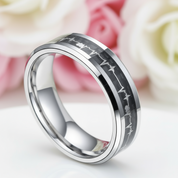 Cardiogram Inlay with 6mm Tungsten Wedding Band-Black Diamonds New York