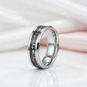 Cardiogram Inlay with 6mm Tungsten Wedding Band-Black Diamonds New York