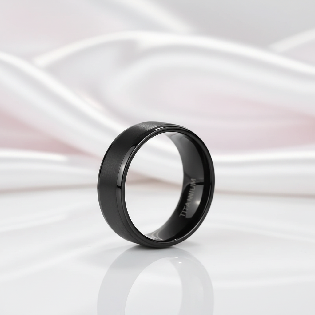 Casual 6mm Black Titanium Men's Wedding Band-Black Diamonds New York