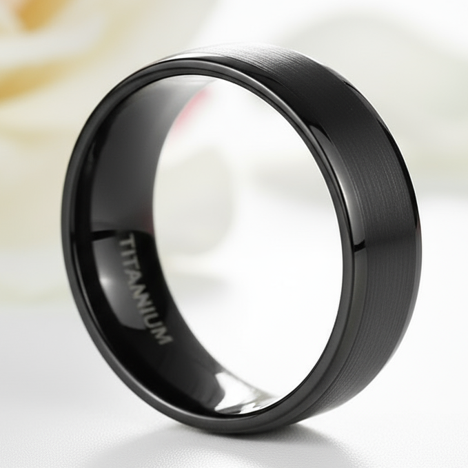 Casual 6mm Black Titanium Men's Wedding Band-Black Diamonds New York