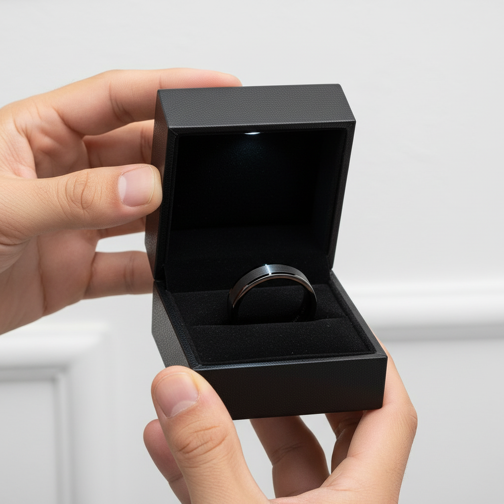 Casual 6mm Black Titanium Men's Wedding Band-Black Diamonds New York