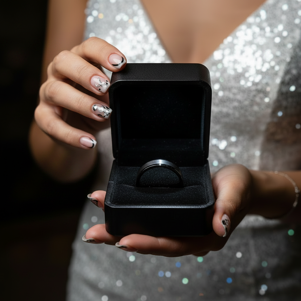 Casual 6mm Black Titanium Men's Wedding Band-Black Diamonds New York