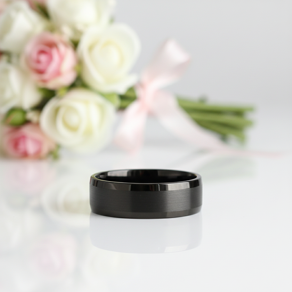 Casual 6mm Black Titanium Men's Wedding Band-Black Diamonds New York