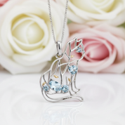 Cat Shape Natural Sky Blue Topaz Handmade Pendant Necklace-Black Diamonds New York