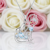 Cat Shape Natural Sky Blue Topaz Handmade Pendant Necklace-Black Diamonds New York