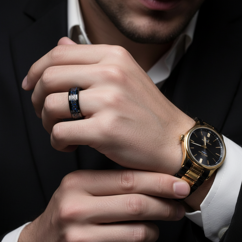 Celtic Dragon Men's 8mm Tungsten Wedding Band-Black Diamonds New York