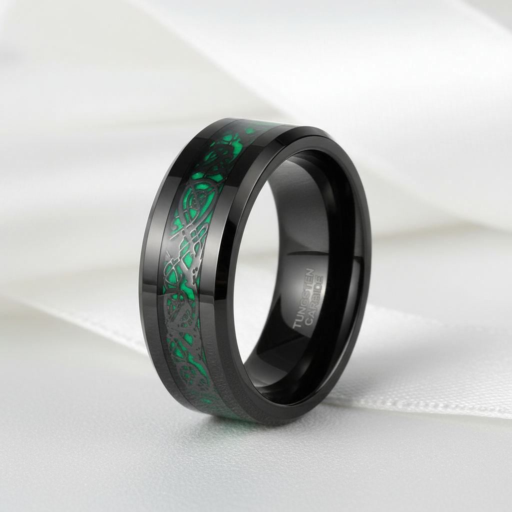 Celtic Dragon Men's 8mm Tungsten Wedding Band-Black Diamonds New York