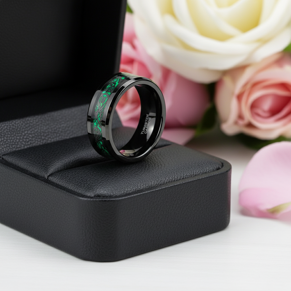 Celtic Dragon Men's 8mm Tungsten Wedding Band-Black Diamonds New York