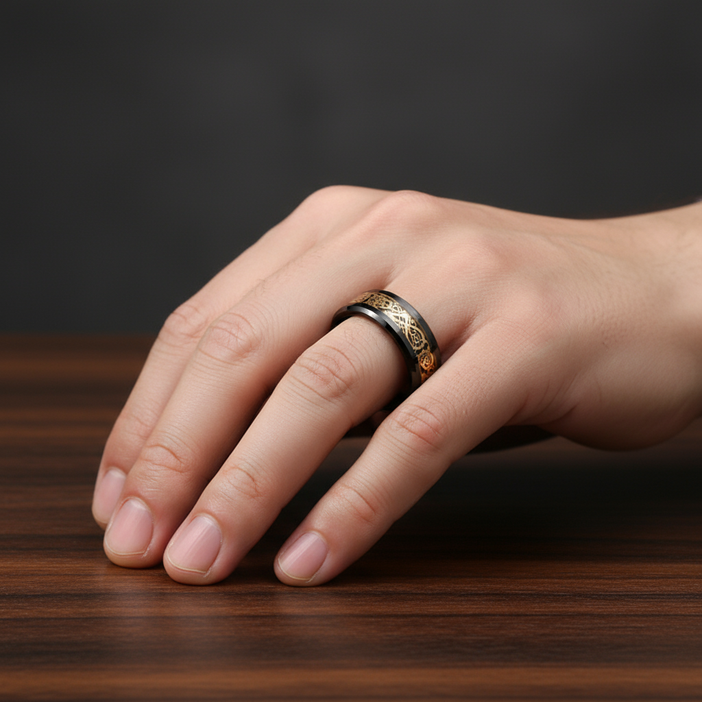 Celtic Dragon Men's Tungsten Carbide Wedding Band-Black Diamonds New York