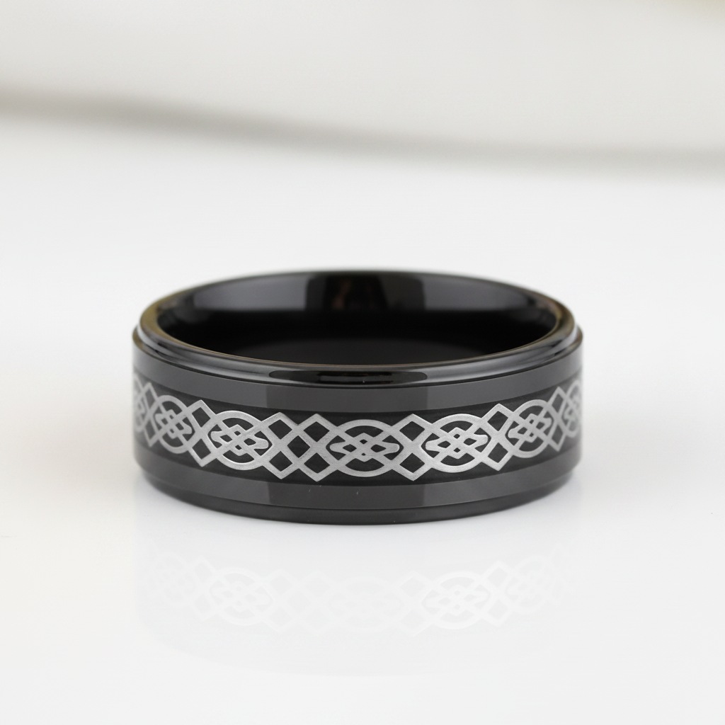 Celtic Knot Men's Ceramic Wedding Band-Black Diamonds New York