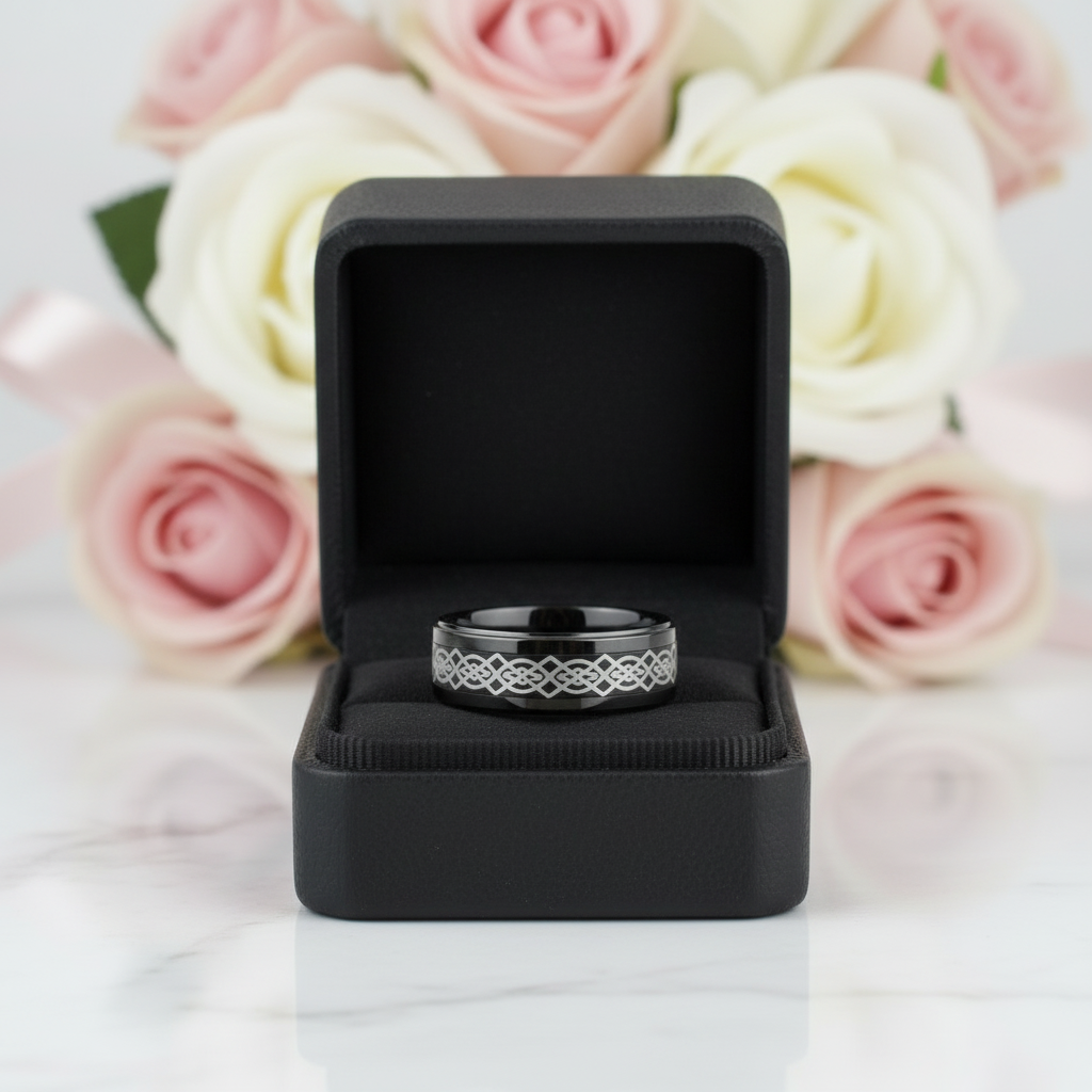 Celtic Knot Men's Ceramic Wedding Band-Black Diamonds New York