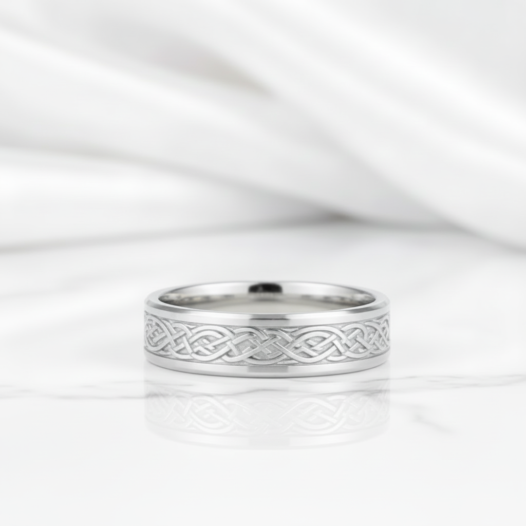 White Gold Celtic Dragon Wedding Bandv-Black Diamonds New York