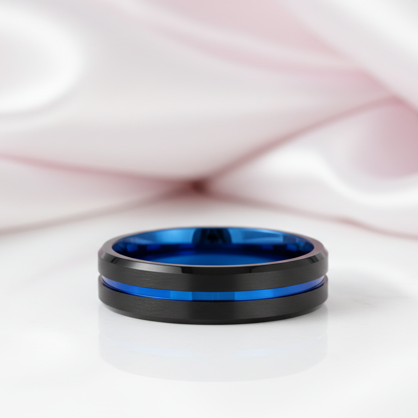 Center Groove Titanium Men's Wedding Band-Black Diamonds New York