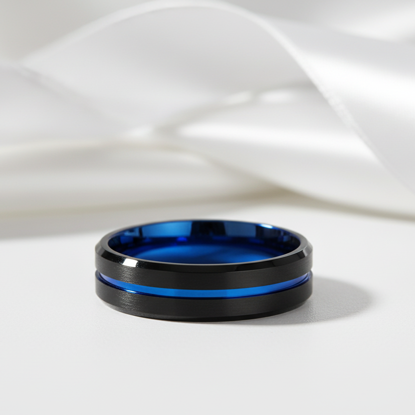 Center Groove Titanium Men's Wedding Band-Black Diamonds New York