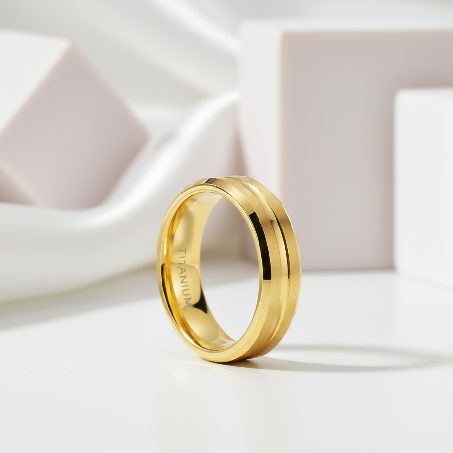 Center Groove Titanium Men's Wedding Band-Black Diamonds New York