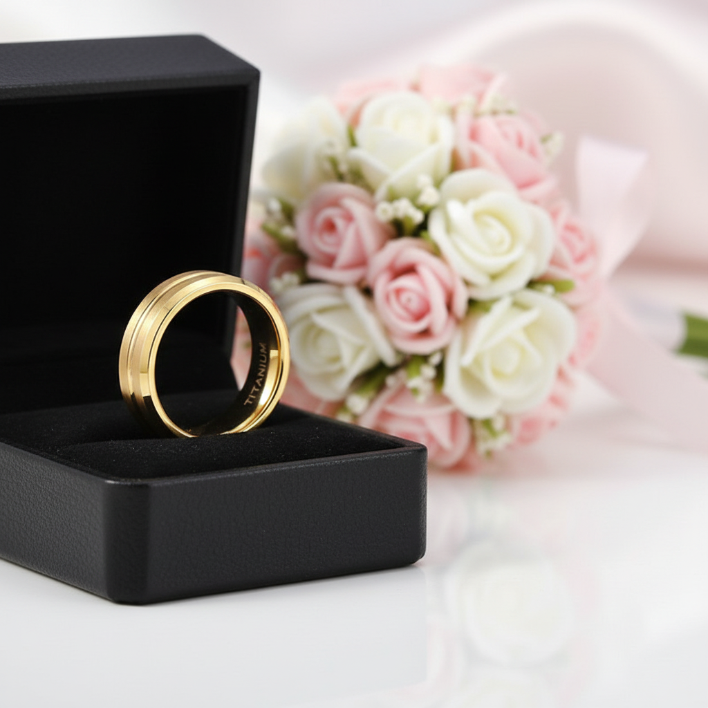 Center Groove Titanium Men's Wedding Band-Black Diamonds New York