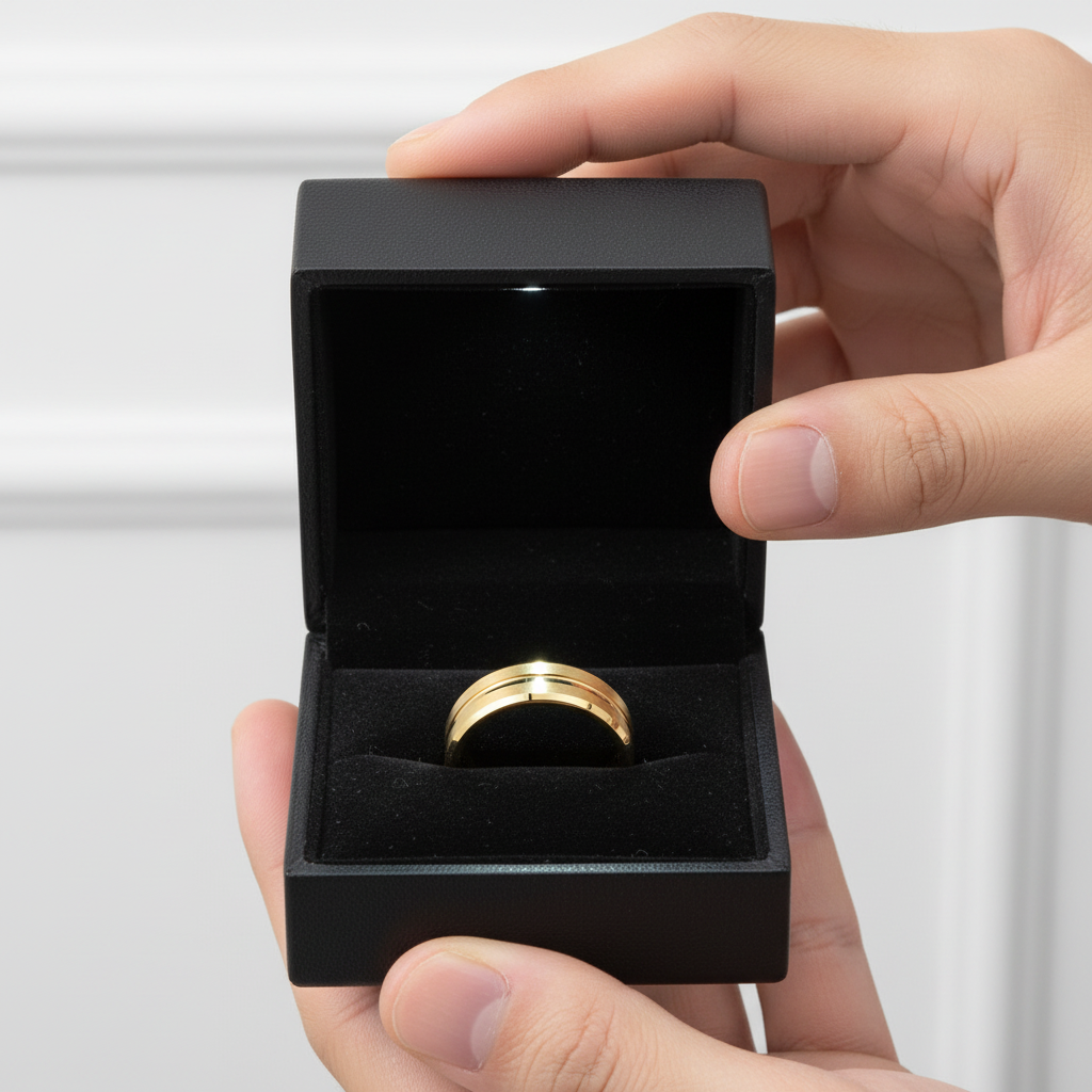 Center Groove Titanium Men's Wedding Band-Black Diamonds New York