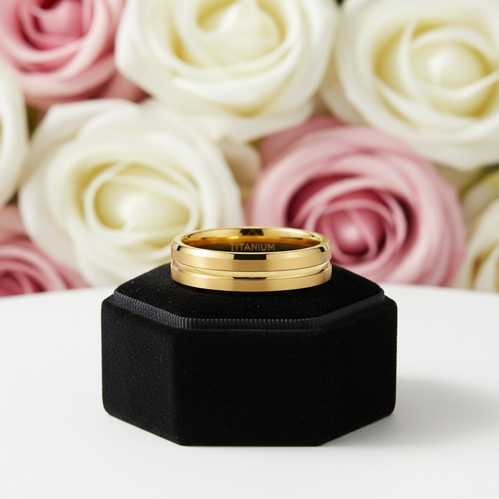 Center Groove Titanium Men's Wedding Band-Black Diamonds New York