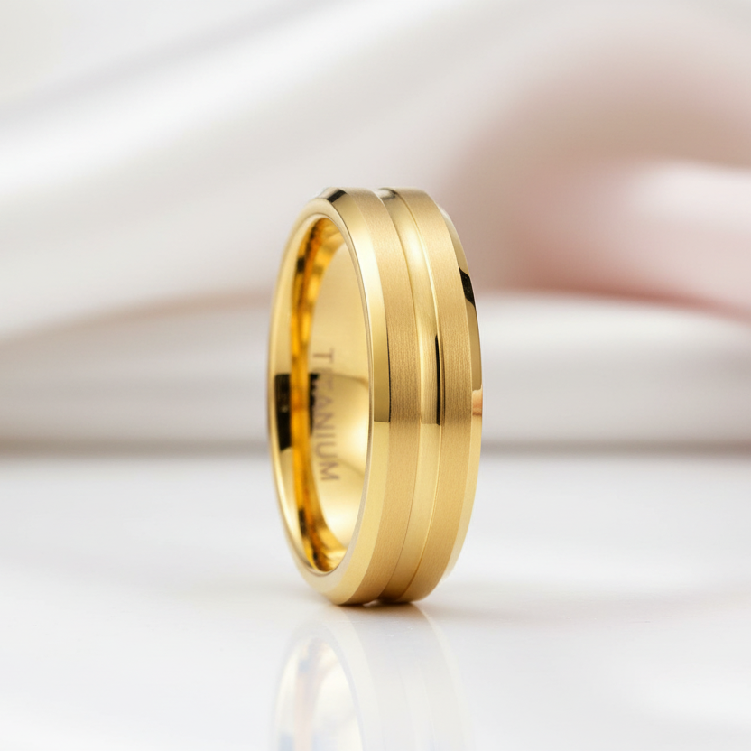 Center Groove Titanium Men's Wedding Band-Black Diamonds New York