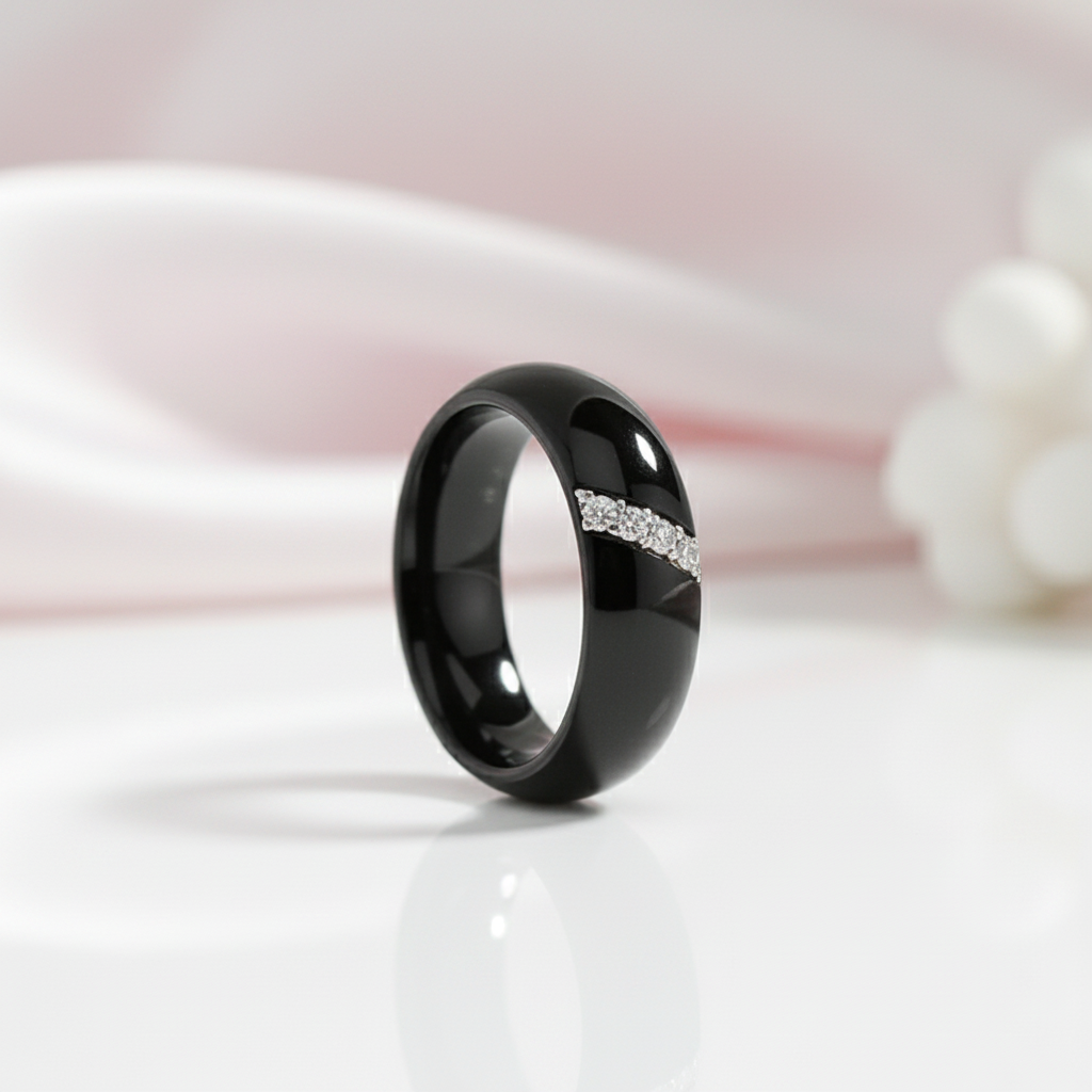 6mm Ceramic Dome Wedding Band with Diamond Option-Black Diamonds New York