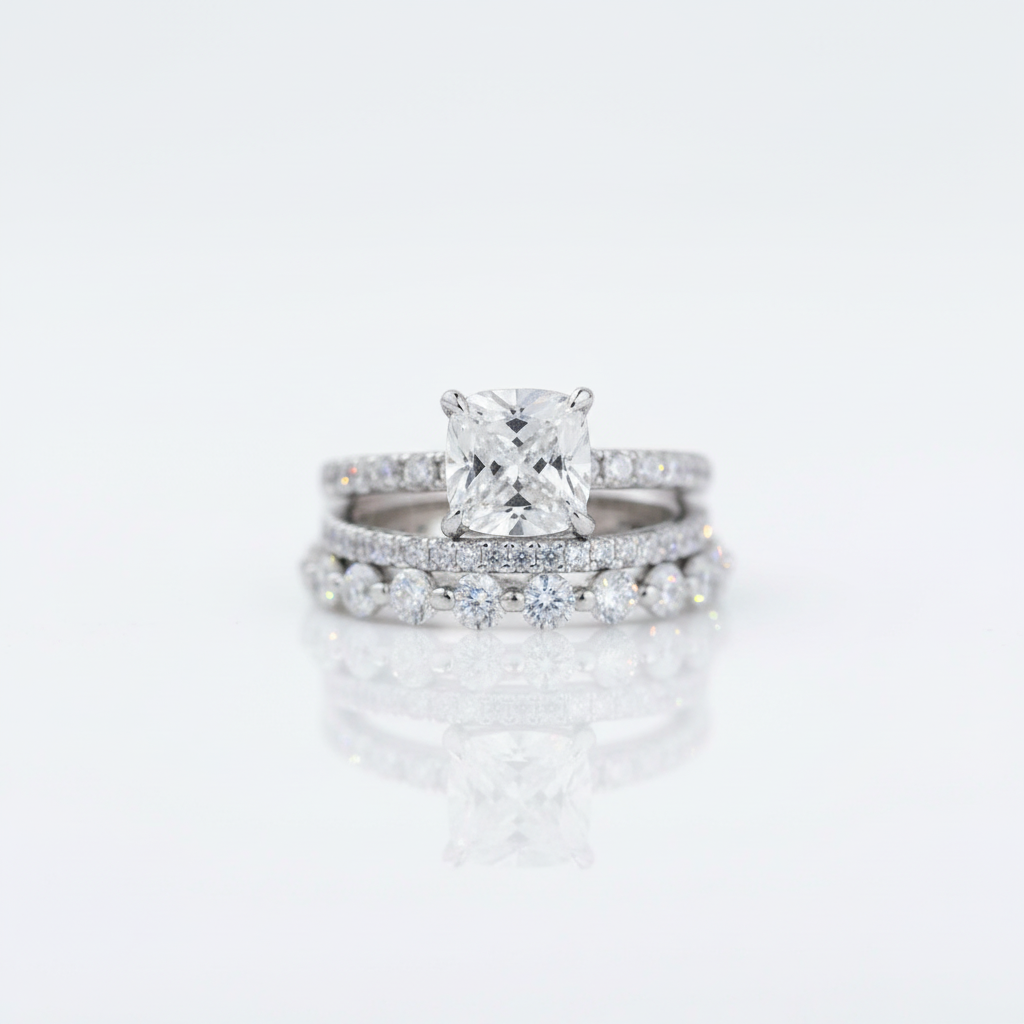 Diamond Option Cushion Cut 3-Pcs Wedding Ring-Black Diamonds New York