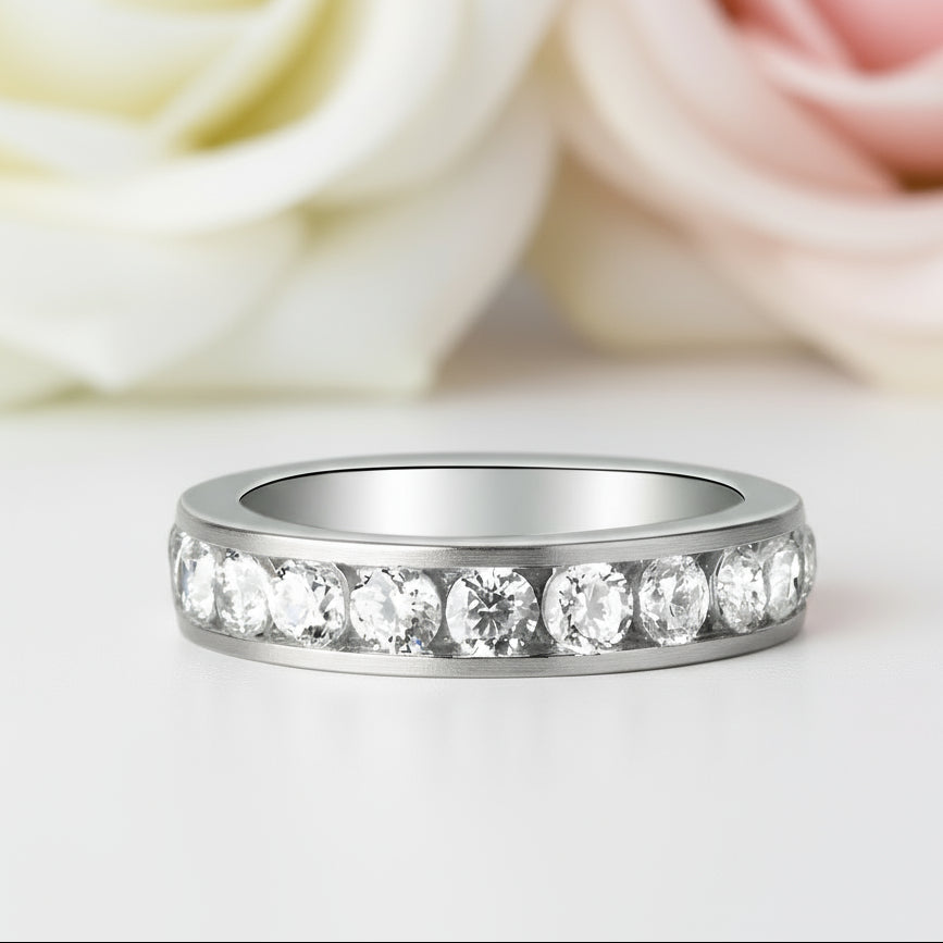 Channel Setting Diamond Eternity Band Wedding Band-Black Diamonds New York