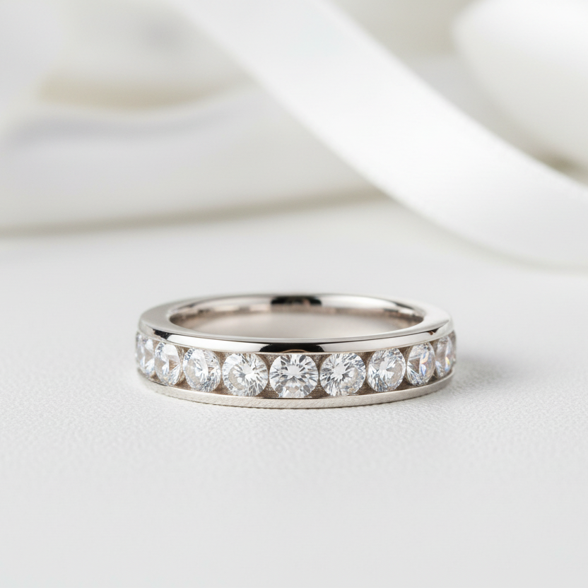 Channel Setting Diamond Option Eternity Band Wedding Band-Black Diamonds New York
