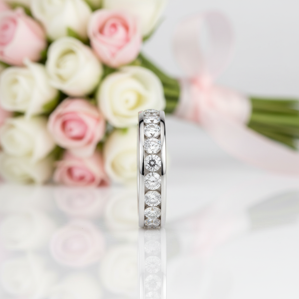 Channel Setting Diamond Option Eternity Band Wedding Band-Black Diamonds New York