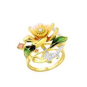 Charming Yellow Enamel Flower Ring-Black Diamonds New York
