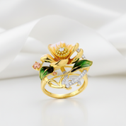 Charming Yellow Enamel Flower Ring-Black Diamonds New York