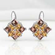 Citrine & Smoky Quartz Flower Stud Earrings-Black Diamonds New York