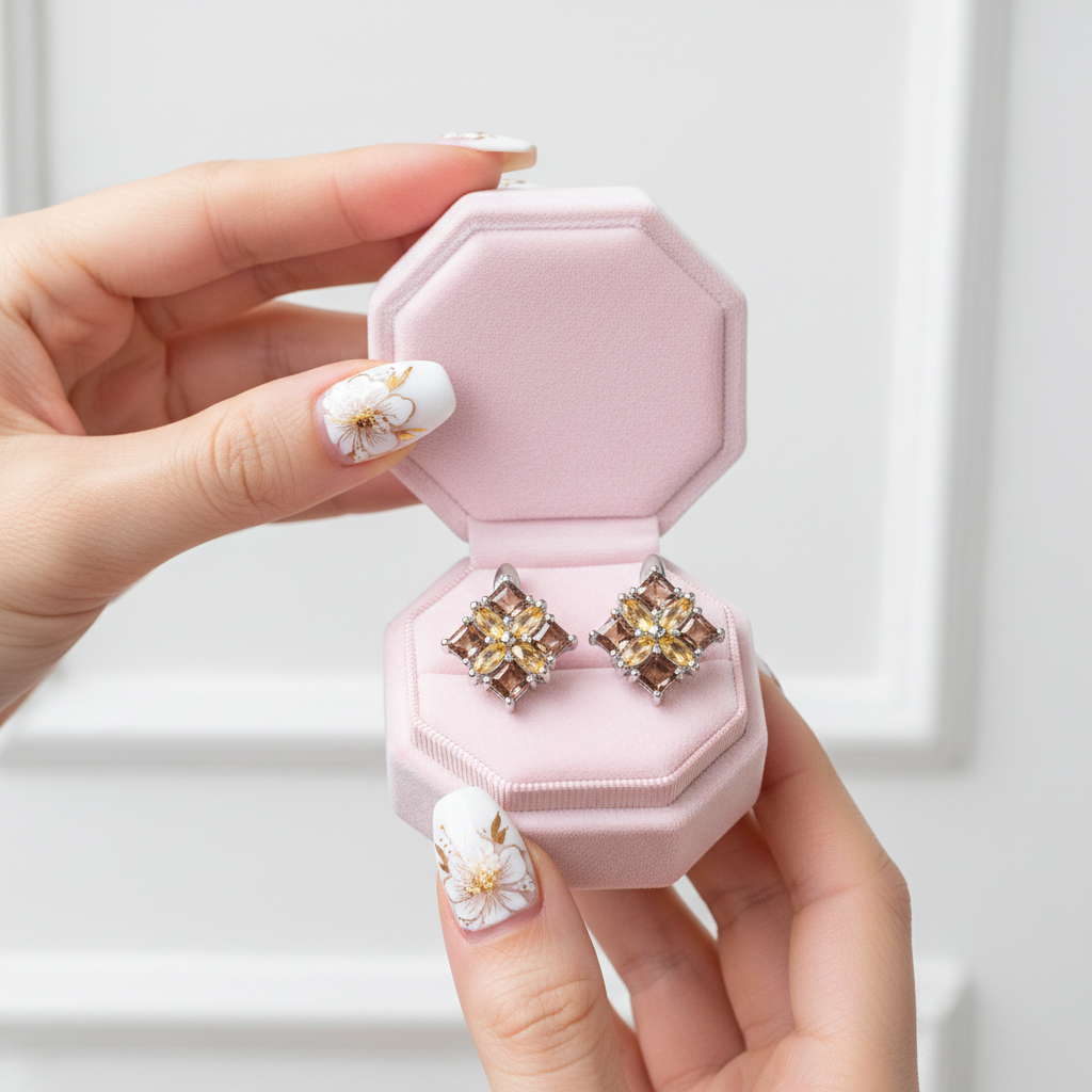 Citrine & Smoky Quartz Flower Stud Earrings-Black Diamonds New York