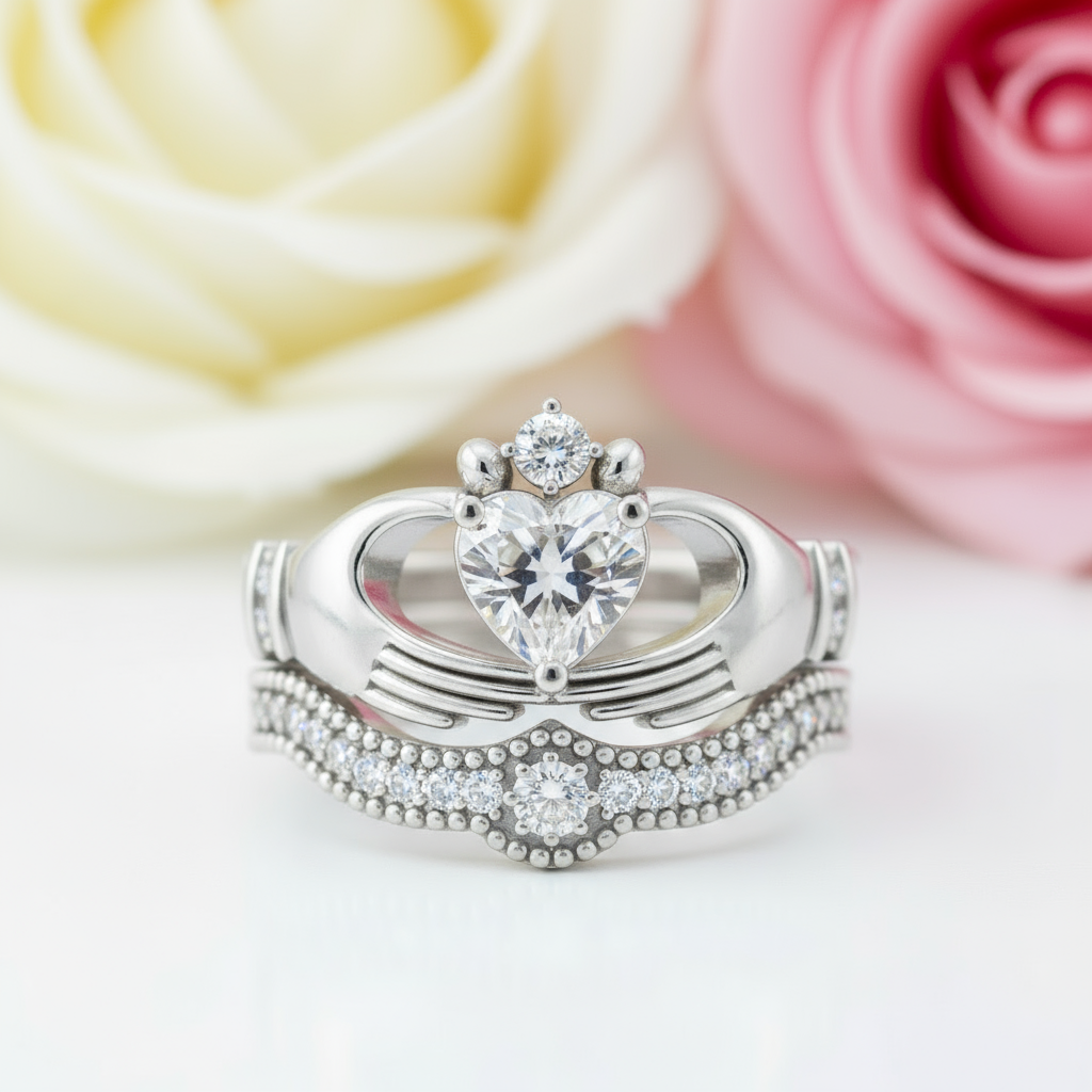 Claddagh Wedding Ring Set in Purple Diamond-Black Diamonds New York