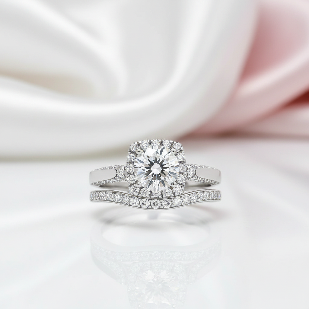 Classic 1.0 Ct Round Diamond Option Halo Engagement Ring Set-Black Diamonds New York