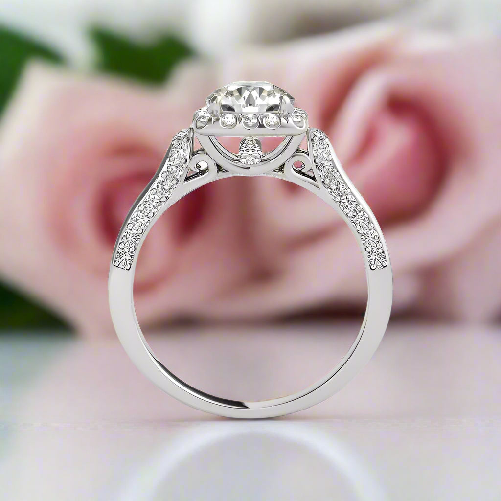 Classic 1.0 Ct Round Diamond Halo Engagement Ring Set-Black Diamonds New York