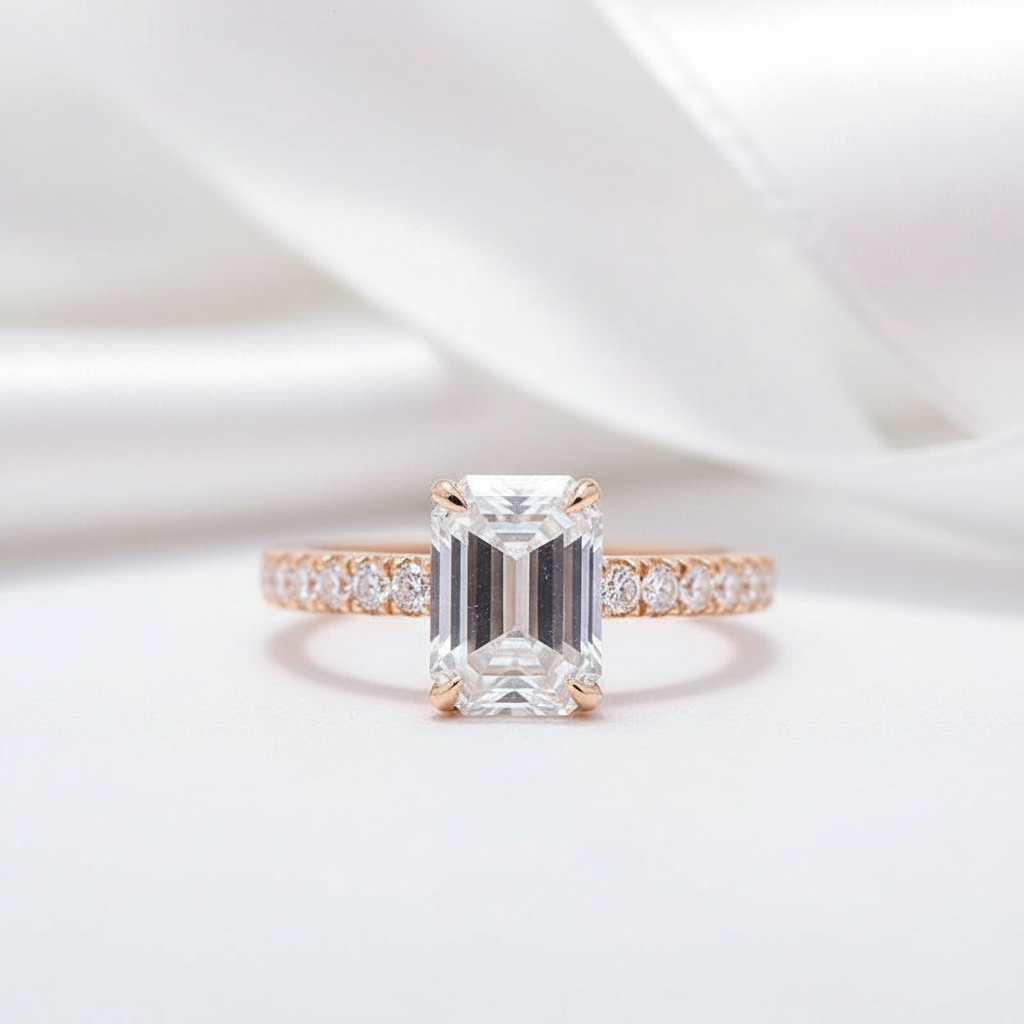 Classic 1.0ct Emerald Cut Diamond Wedding Ring-Black Diamonds New York