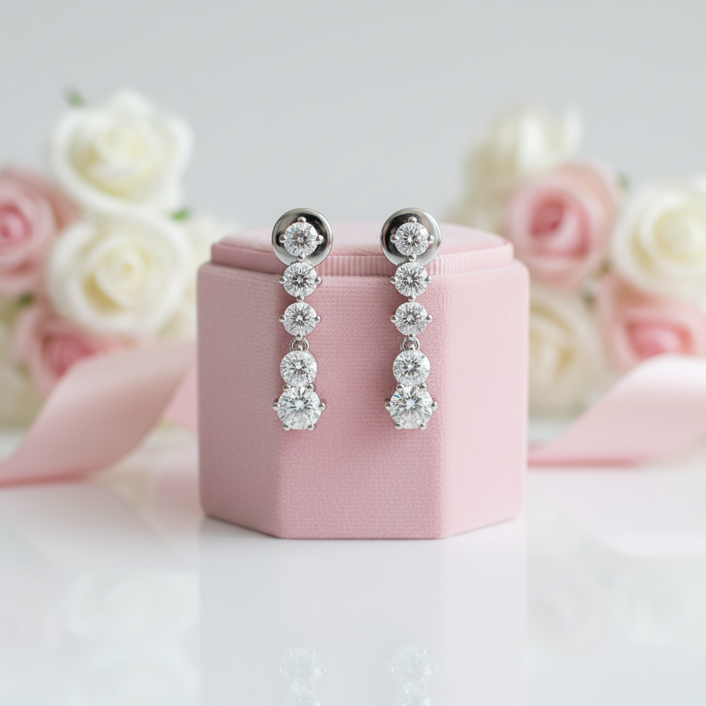 Classic 14k White Gold Diamond Option Drop Earrings-Black Diamonds New York