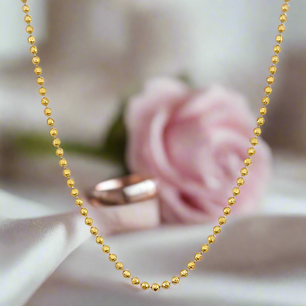 Classic 18k Yellow Gold Bead Necklace-Black Diamonds New York