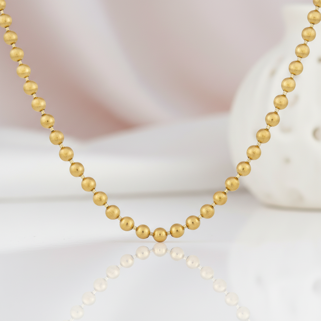 Classic 18k Yellow Gold Bead Necklace-Black Diamonds New York