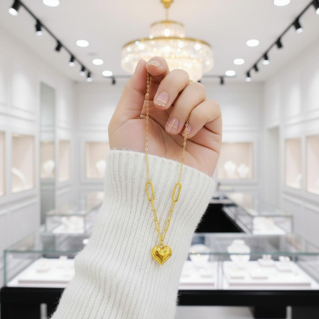 Classic 18k Yellow Gold Heart Pendant Necklace-Black Diamonds New York