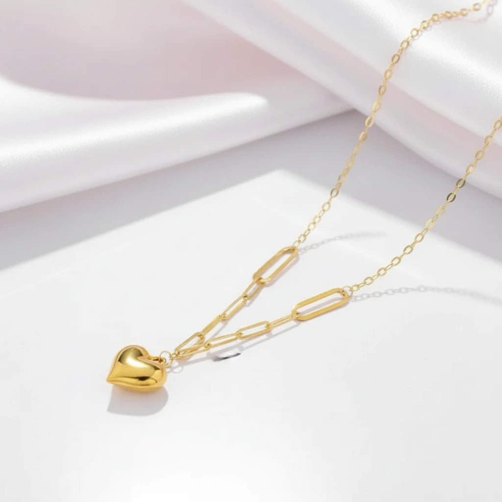 Classic 18k Yellow Gold Heart Pendant Necklace-Black Diamonds New York