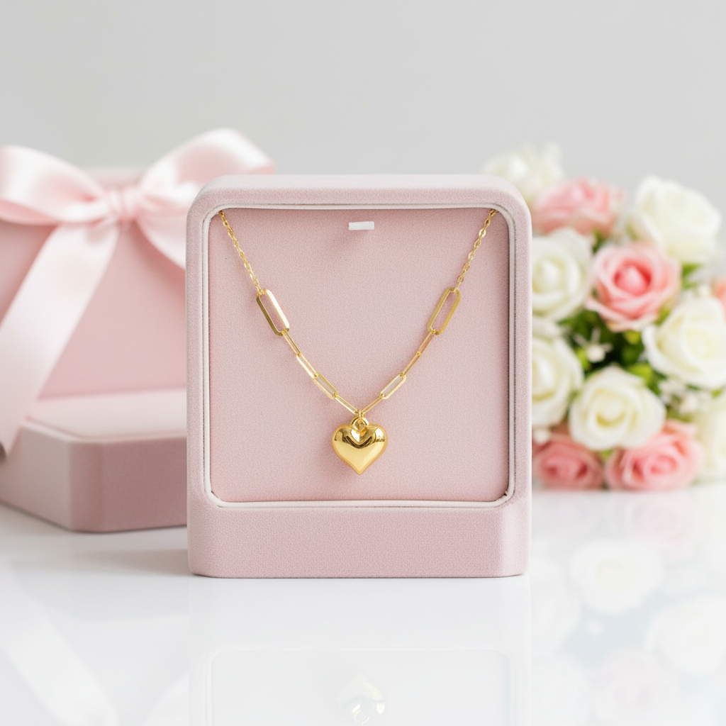 Classic 18k Yellow Gold Heart Pendant Necklace-Black Diamonds New York