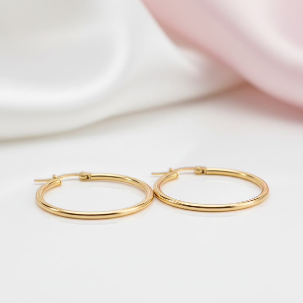 Classic 18k Yellow Gold Hoop Earrings-Black Diamonds New York