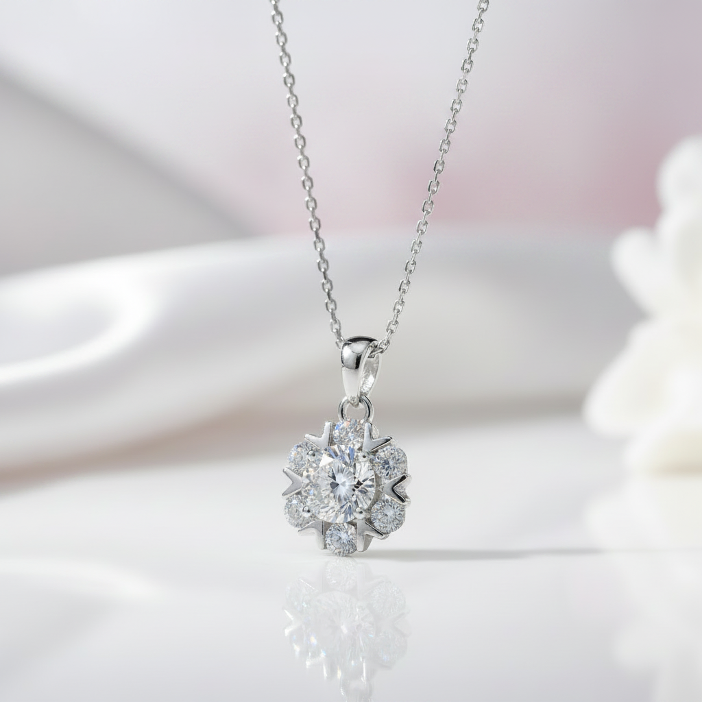 Classic 1.0 Ct Diamond Option Pendant Snowflake Necklace-Black Diamonds New York