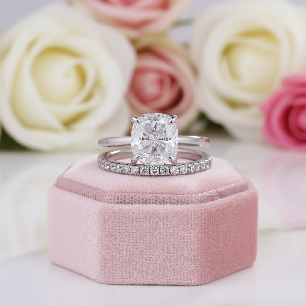 Classic 3.0 Carat Cushion Cut Bridal Ring Set-Black Diamonds New York